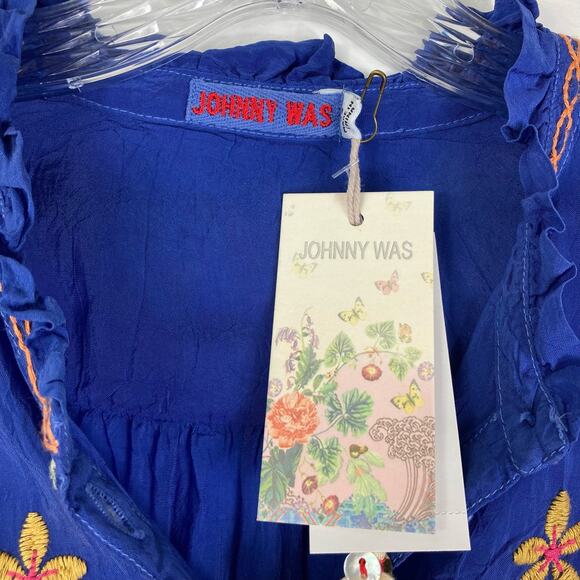 NWT JOHNNY WAS Top Blouse XS Blue Floral Embroidery Button-Up Long-Sleeve”Loland - Picture 5 of 11
